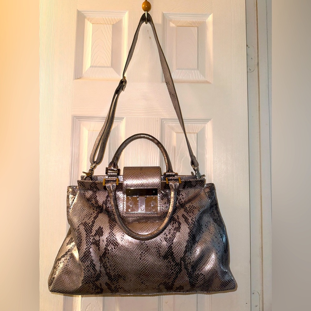 Tory Burch, Silver Python, Leather Crossbody/Hand… - image 1